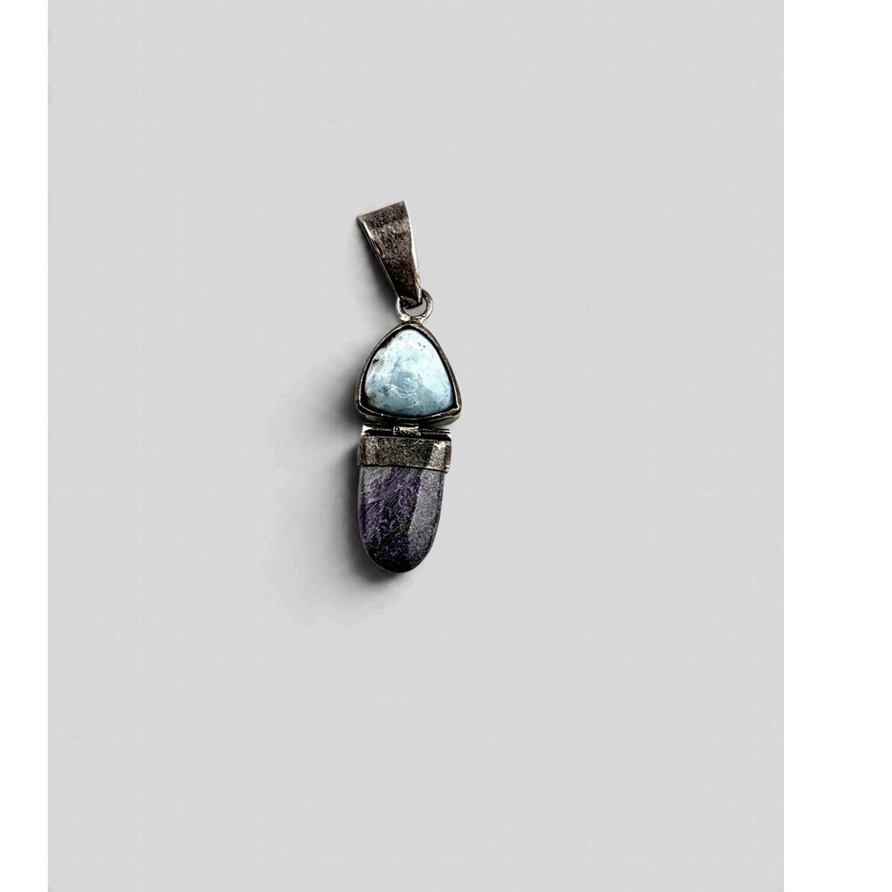 925 Sterling Silver Natural Blue Purple Gemstone Pendant Artisan Style